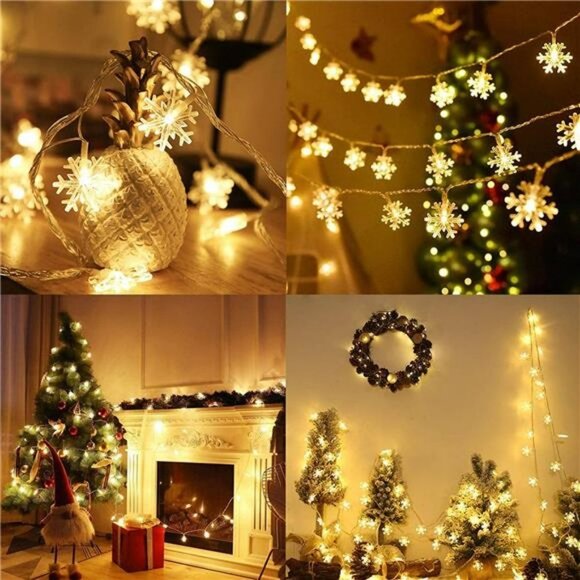 20 Ft 40 LED Snowflake String Lights Battery Operated Fairy Lights - Warm White - Picture 5 of 6